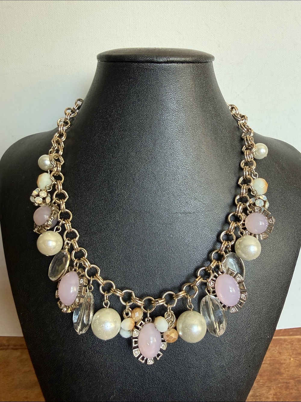 White House Black Market Gold-Tone Necklace with Pink, Pearl & Clear Accents